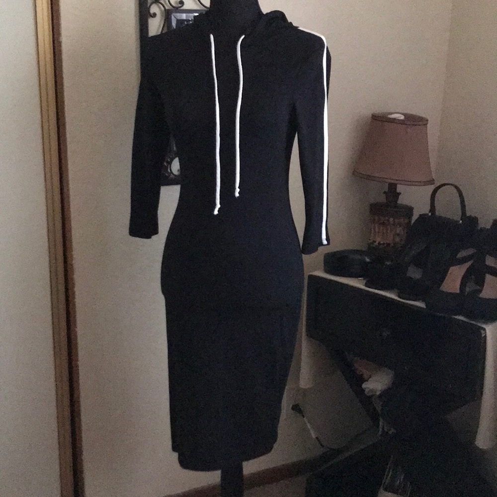 Black With White Stripe Hoodie Sports Dress